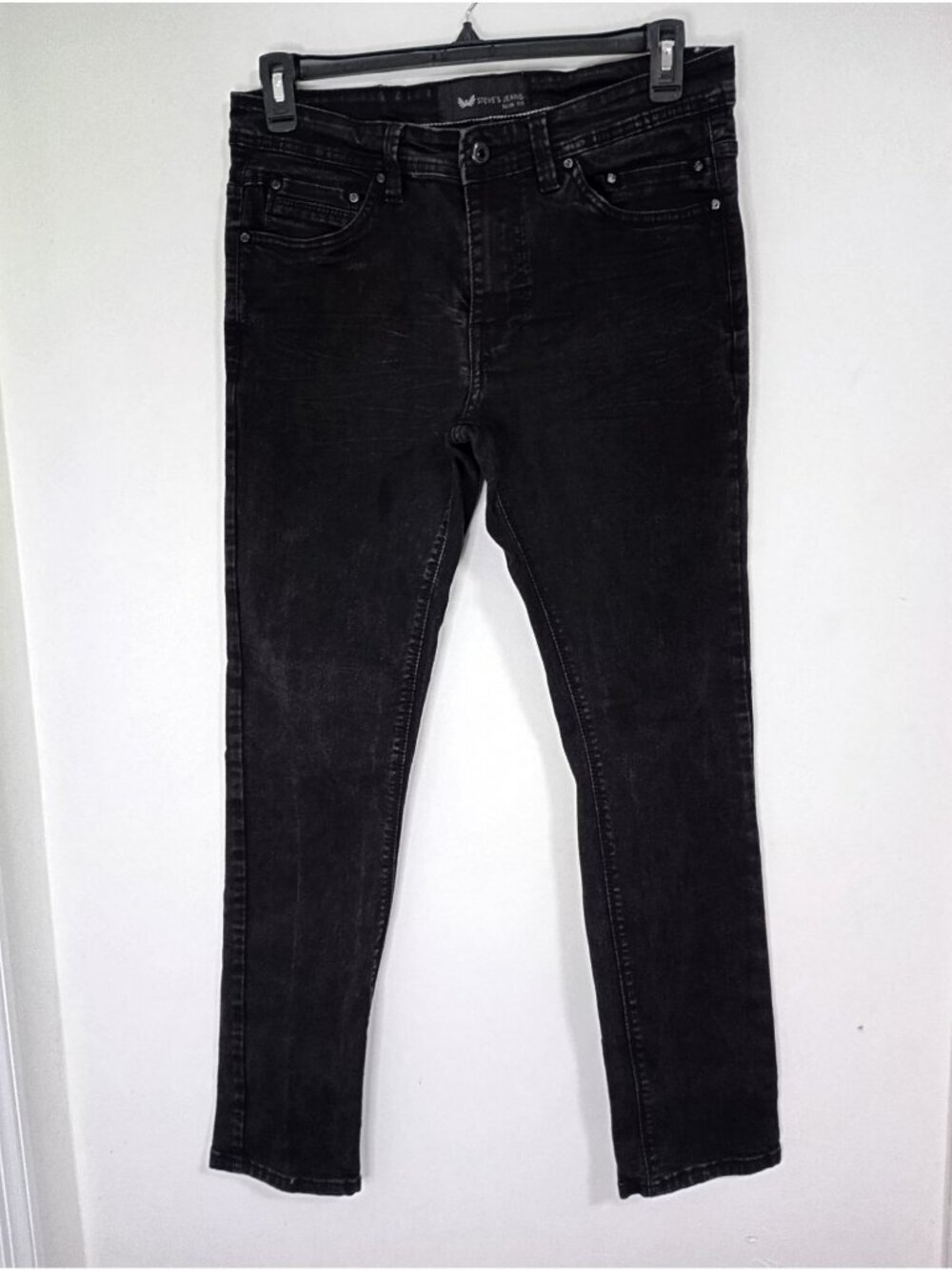 Steves Jeans Slim Fit Black Denim Mens Pants 32x32 Stretch Cotton Blend
